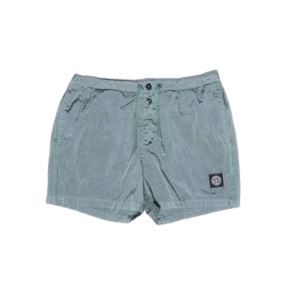 STONE ISLAND Green Relaxed-Fit Swim Shorts with Drawstring Waistband
